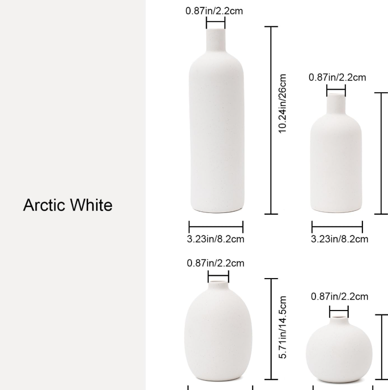 Four-Piece Solid White Ceramic Vase Collection, Clean Minimalist Style Display Jars For Fresh Bouquets And Reed Grass, Matches Desktop, Fireplace Ledge, Bookcase And Bedroom Decor - Image 2