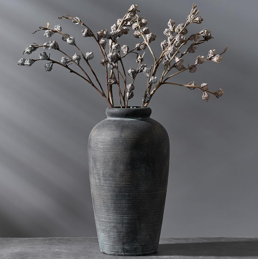 Tall Bronze Textured Ceramic Floor Vessel, Simple Country Style Large Display Jar For Living Area, Shelf, Lobby, Wedding And Desktop Arrangement