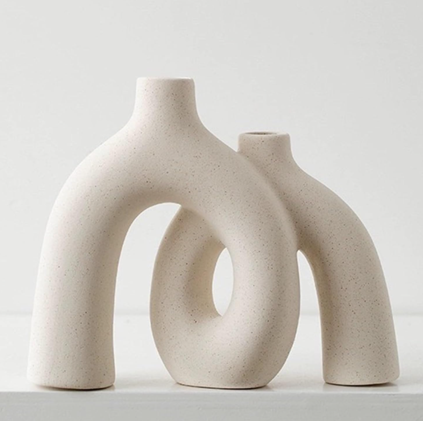 Two-Piece Round Hollow Matte Ceramic Display Vessels, Light Northern Casual Style Indoor Ornaments Fit For Living Room Shelf, Bookcase, Fireplace Ledge, Lobby And Cabinet Layout In Cream White