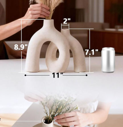 Two-Piece Round Hollow Matte Ceramic Display Vessels, Light Northern Casual Style Indoor Ornaments Fit For Living Room Shelf, Bookcase, Fireplace Ledge, Lobby And Cabinet Layout In Cream White - Image 2