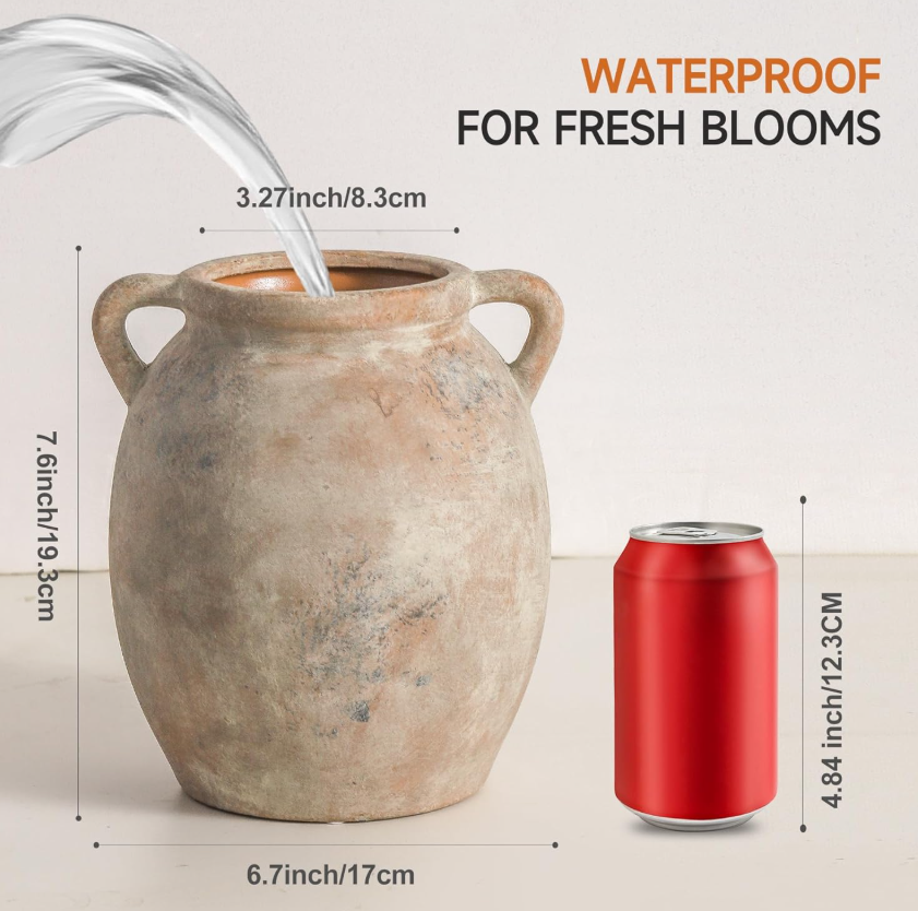 Medium Height Distressed Coating Ceramic Bloom Vessel, Retro Country Earth Tone Display Jar For Desktop, Fireplace, Living Area, Washroom And Wedding Center Layouts - Image 2