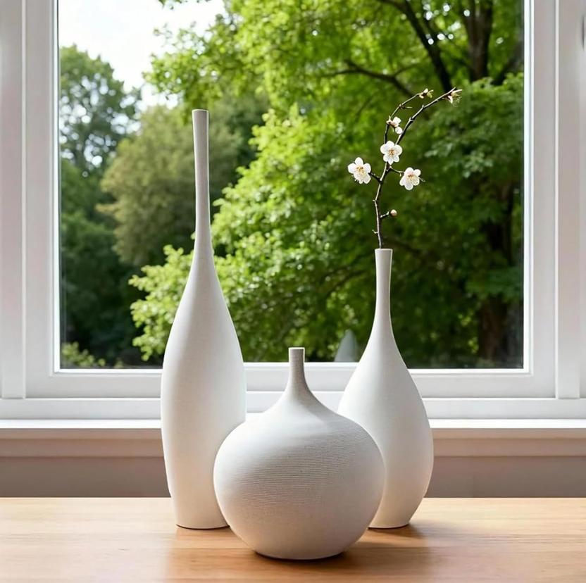 Three-Piece Matte Wabi-Sabi Textured Ceramic Vase Pack, Casual Simple Style Display Containers For Desktop Core Layouts And Reed Grass, Ideal Indoor Ornament And Gift Pick - Image 2