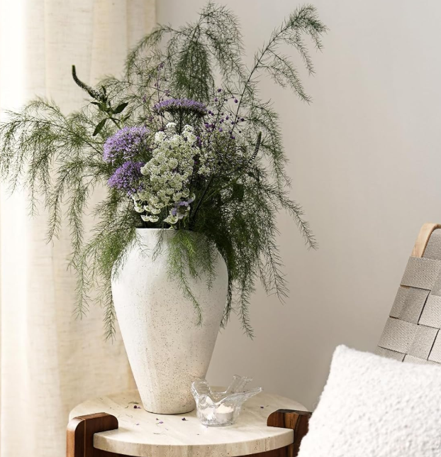 Tall floor-standing white ceramic flower jar, rustic plain style interior ornament, suitable for living spaces, lobby and event scene arrangement with sand white finish - Image 2