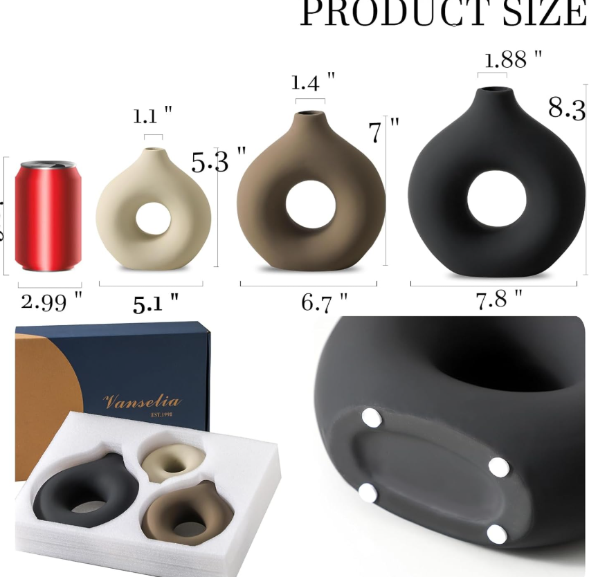 Three-piece compact ceramic flower vessel bundle, sleek countryside aesthetic ornaments for living room focal points, shelves, bedrooms, workspaces and dining surfaces - Image 2