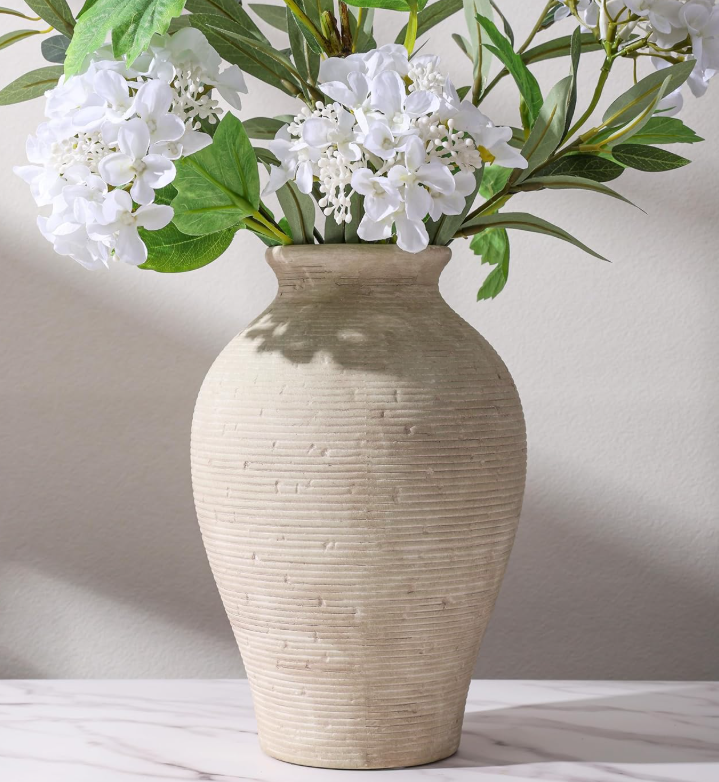 Handcrafted textured ceramic bloom container, vintage countryside style display jar for living areas, kitchens, study shelves, dining zones and entry layouts