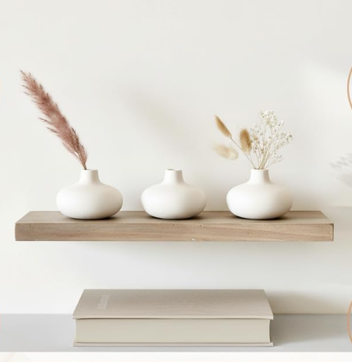 Six-piece circular hollow mini ceramic bloom jars, clean northern minimalist design, casual style holders for dried foliage and greenery, great for events, shelf and coffee table styling - Image 2