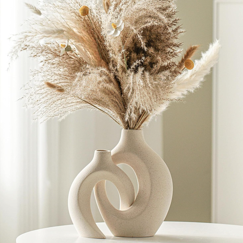 Two-Piece Nested Hollow Ceramic Vessels, Light Northern Casual Interior Display Jars In Milky White Tone