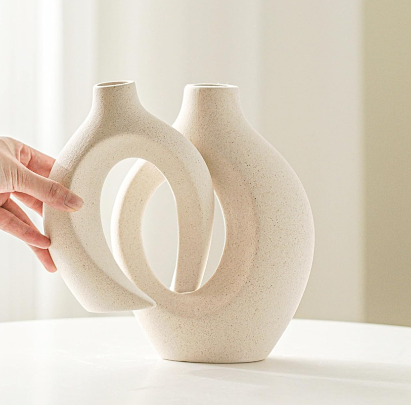 Two-Piece Nested Hollow Ceramic Vessels, Light Northern Casual Interior Display Jars In Milky White Tone - Image 2