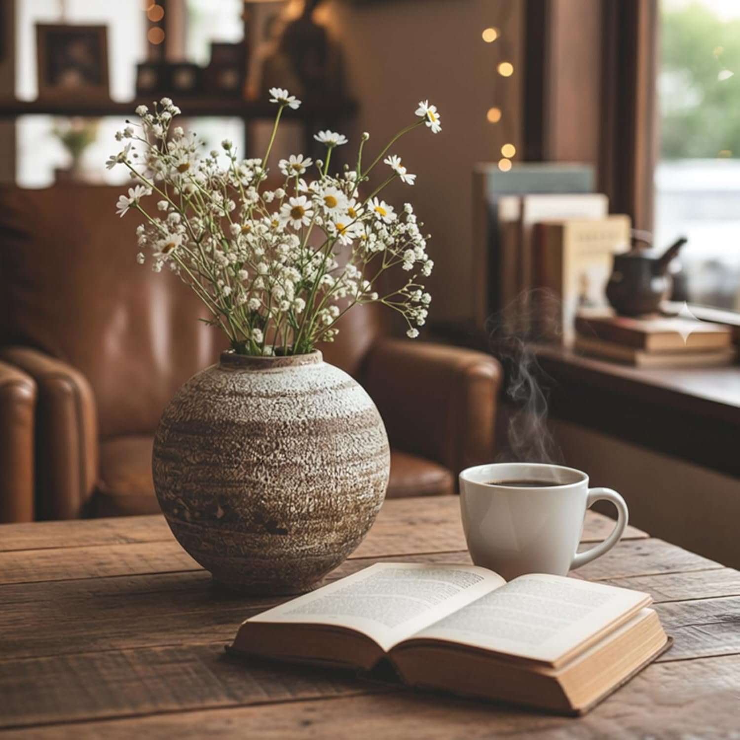 Compact textured countryside ceramic bloom jar, casual style display vessel for tabletops, living spaces, restrooms and shelf mantel styling - Image 2