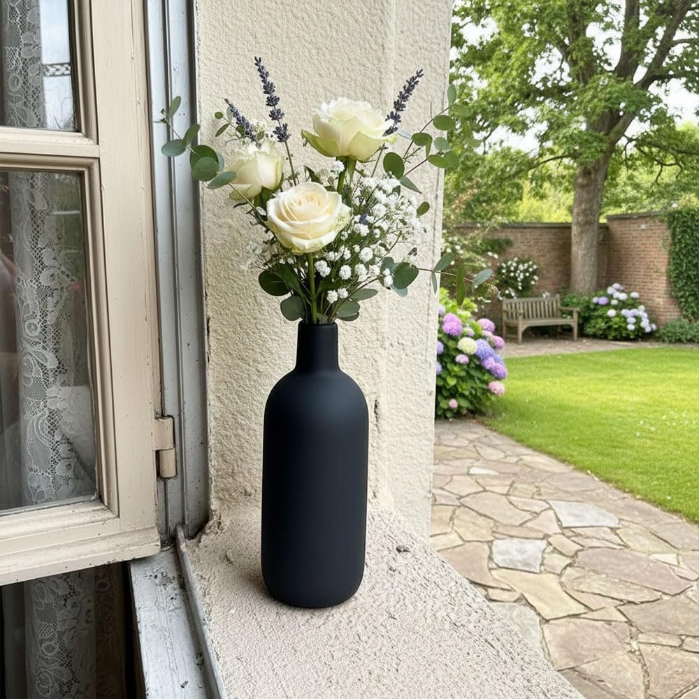 Three-pack petite plain ceramic bud containers, gentle casual aesthetic, flexible adornments for desks, shelves, fireplace mantels and book storage in neutral blended hues - Image 2