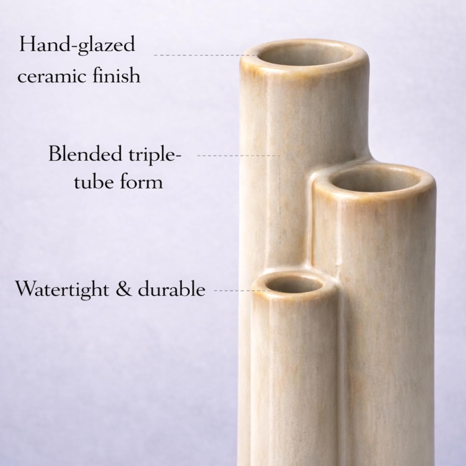 Artistically shaped ivory ceramic display jar with three openings, smooth organic minimalist styling, ideal for shelf and coffee table arrangement layouts - Image 2
