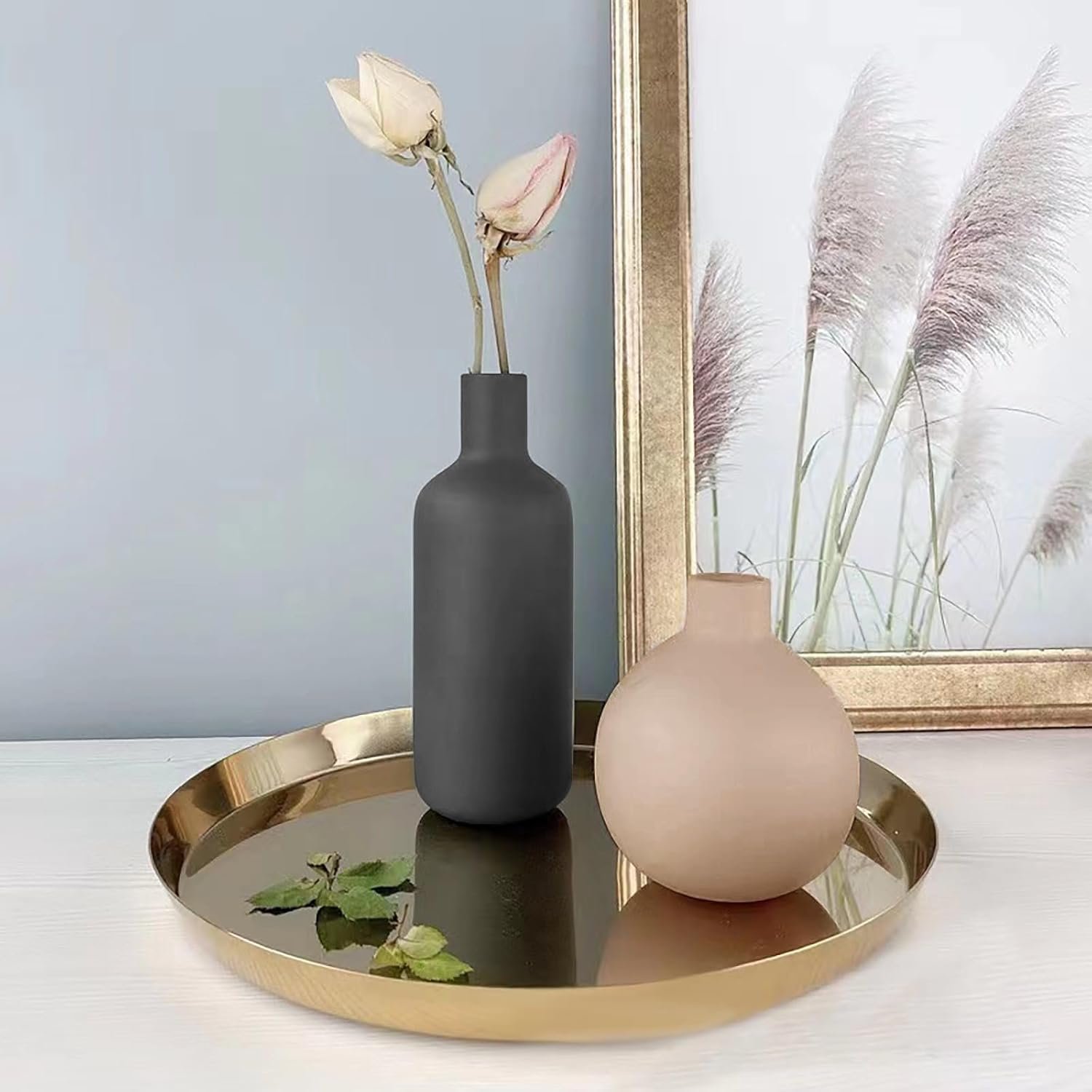 Three-piece neutral tone ceramic display jars, soft countryside contemporary style, compact ornaments for tabletops, lounge spaces, shelves and entry styling - Image 2